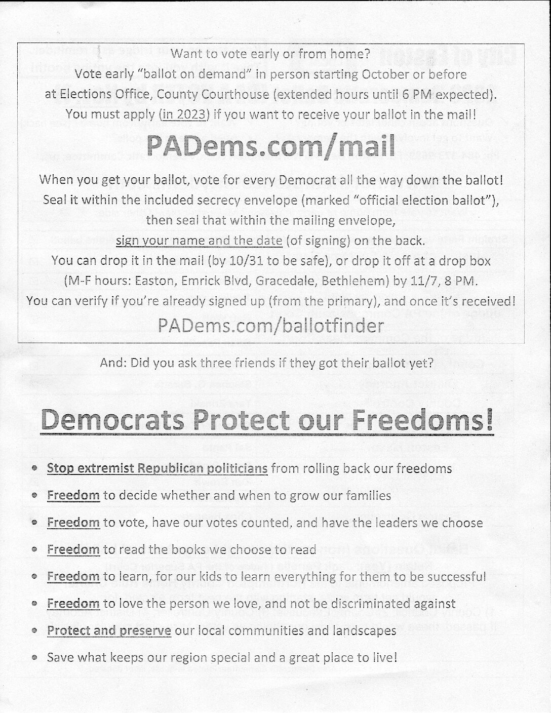 City of Easton 2023 November Sample Ballot Easton Area Democratic